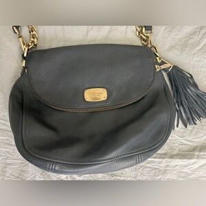 Michael Kors Navy Pebbled Leather Crossbody Authentic MK Tassel Gold Chain Strap